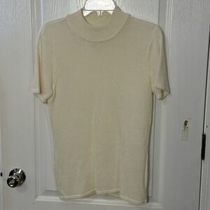 Tahari ASL Women's Cream‎ Sweater Short Sleeve Round Neck Size 8
